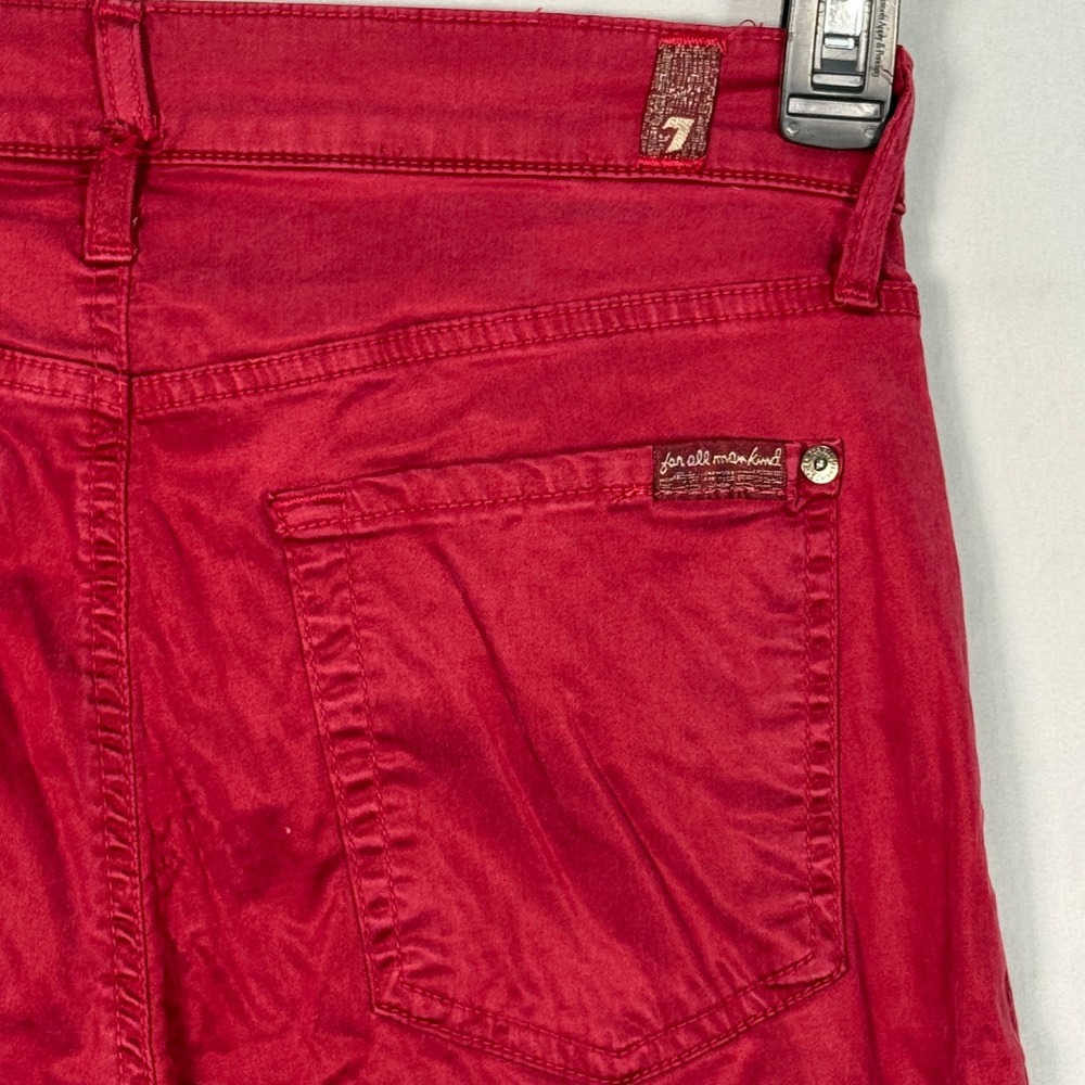 7 For All Mankind Ankle Gwen Red Skinny Jeans Raw Frayed Step Hem Size 27 - Picture 10 of 13